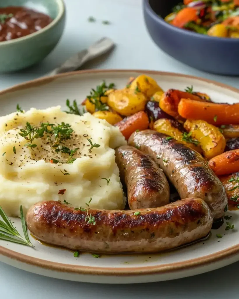 How Does Gordon Ramsay Cook Sausages? 3 Shocking Secrets Revealed! 4 A gourmet sausage meal plated with mashed potatoes and roasted vegetables