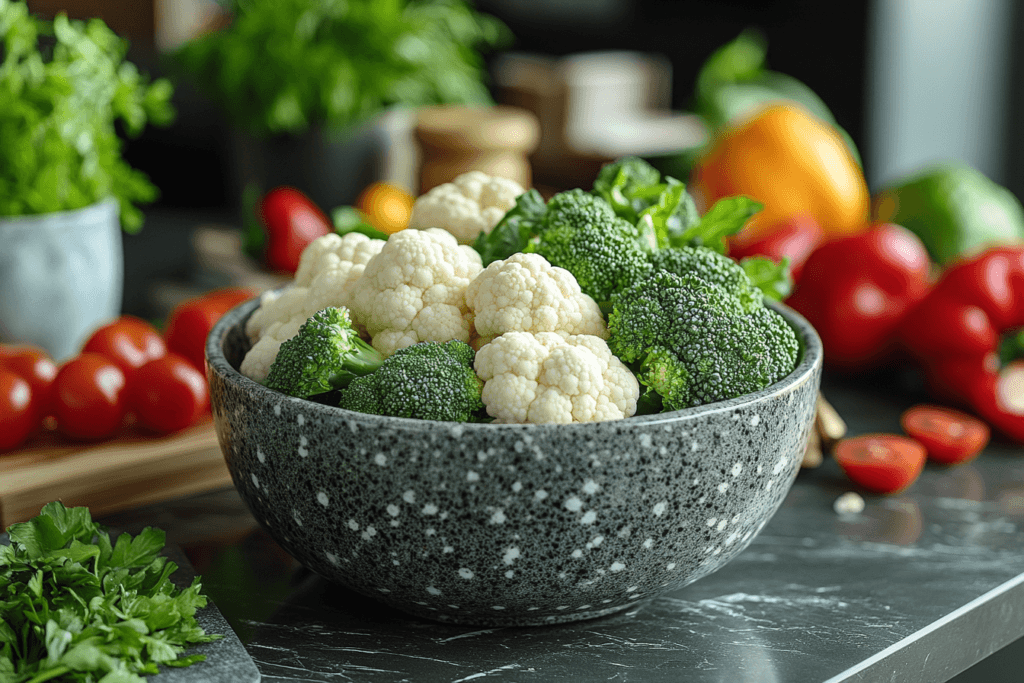 What Is the Healthiest Way to Eat Broccoli and Cauliflower? 3 Fresh broccoli and cauliflower in a pot ready for cooking