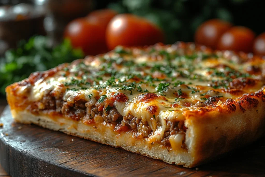 Cuban pizza crust with its golden-brown finish