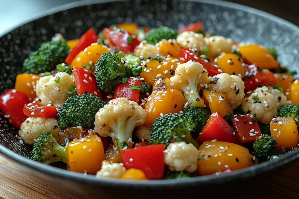 What is the Mix Between Broccoli and Cauliflower? 4 Mixed vegetable stir-fry with Romanesco, broccoli, and cauliflower in a wok