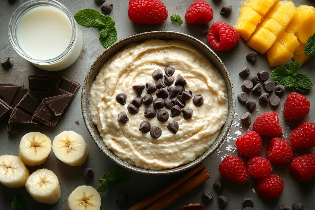 Pancake mix with added ingredients like fruits, chocolate chips, and spices