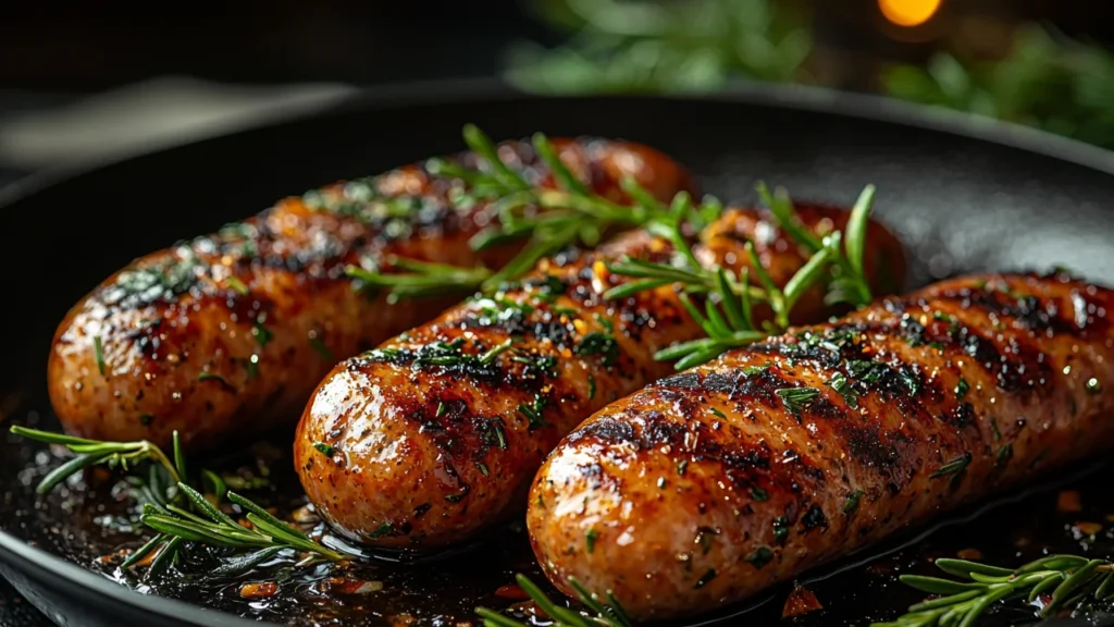 Gordon Ramsay demonstrating how to cook sausages in a kitchen