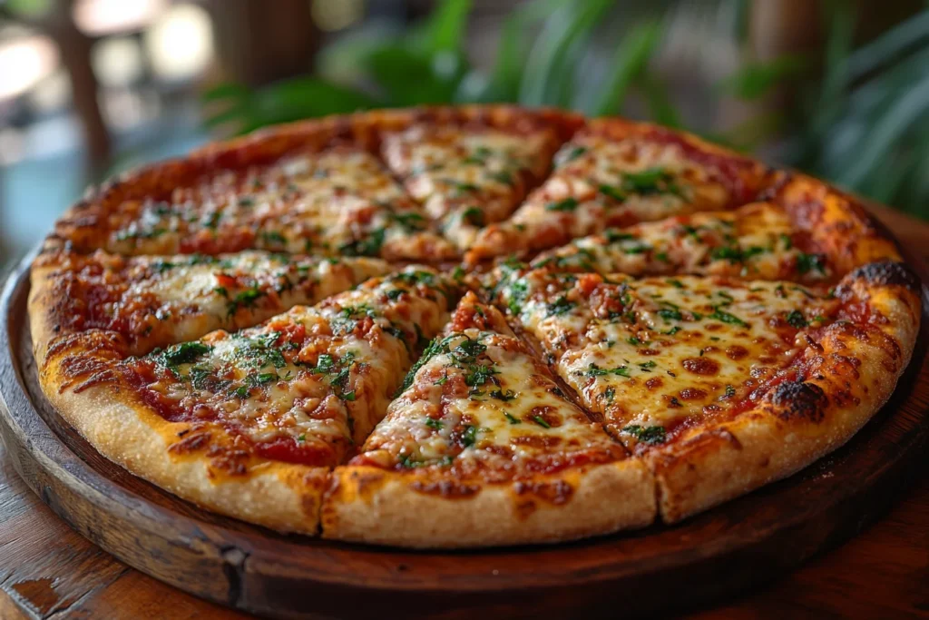 Cuban pizza served on a rustic plate