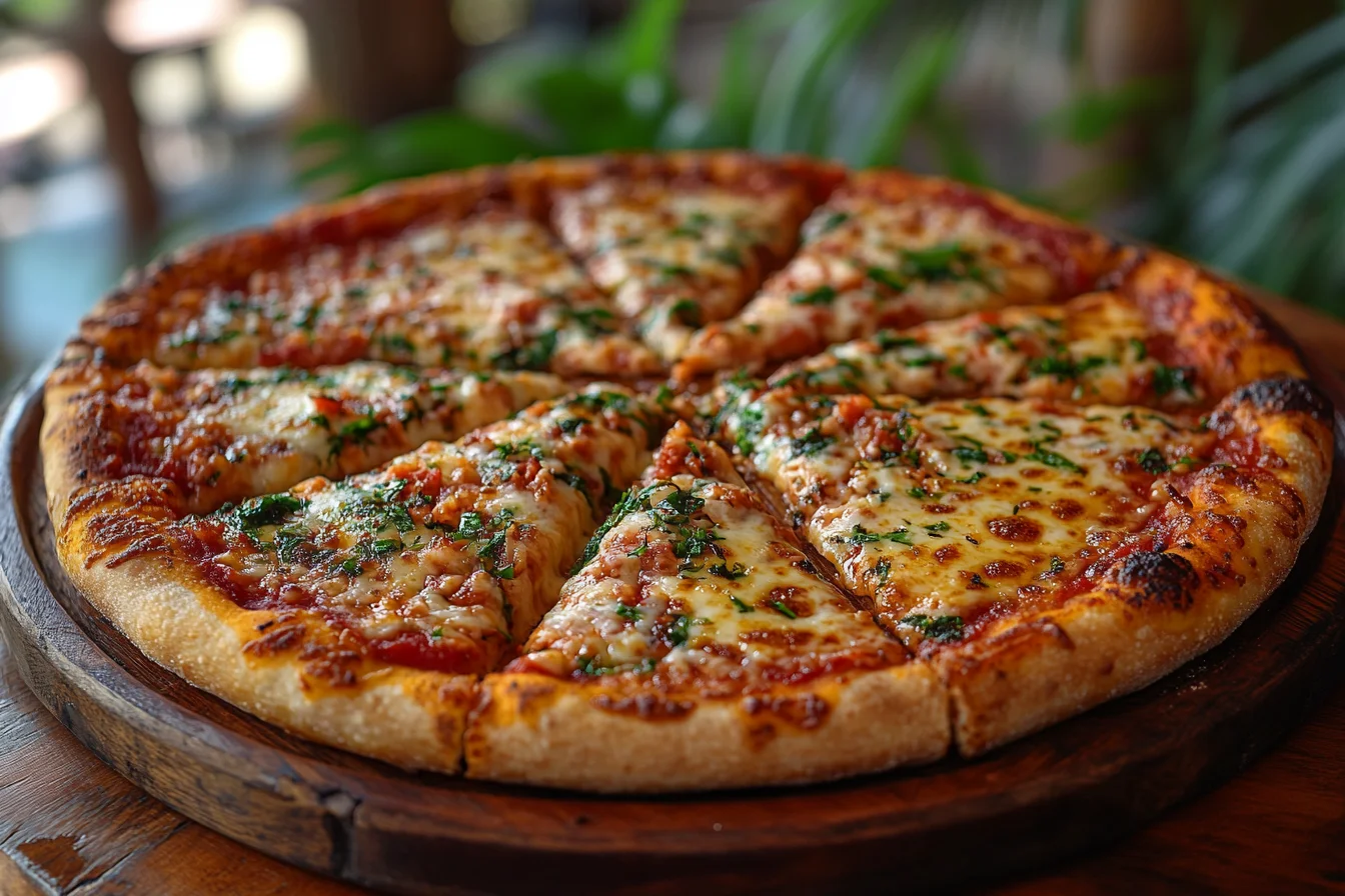 Cuban pizza served on a rustic plate