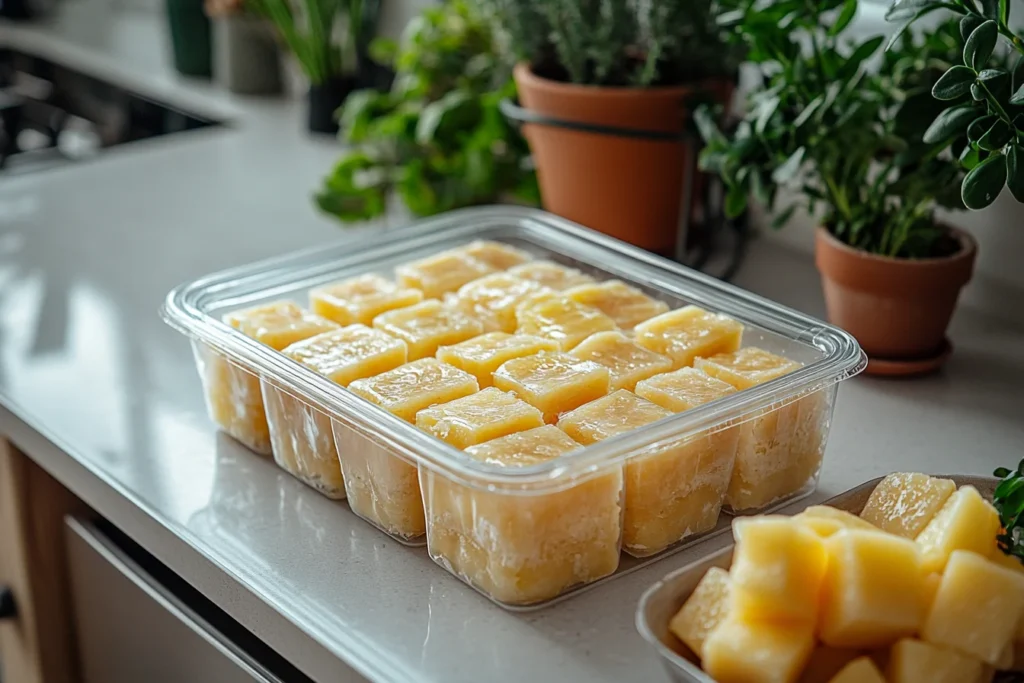 Cream cheese bars stored properly in an airtight container