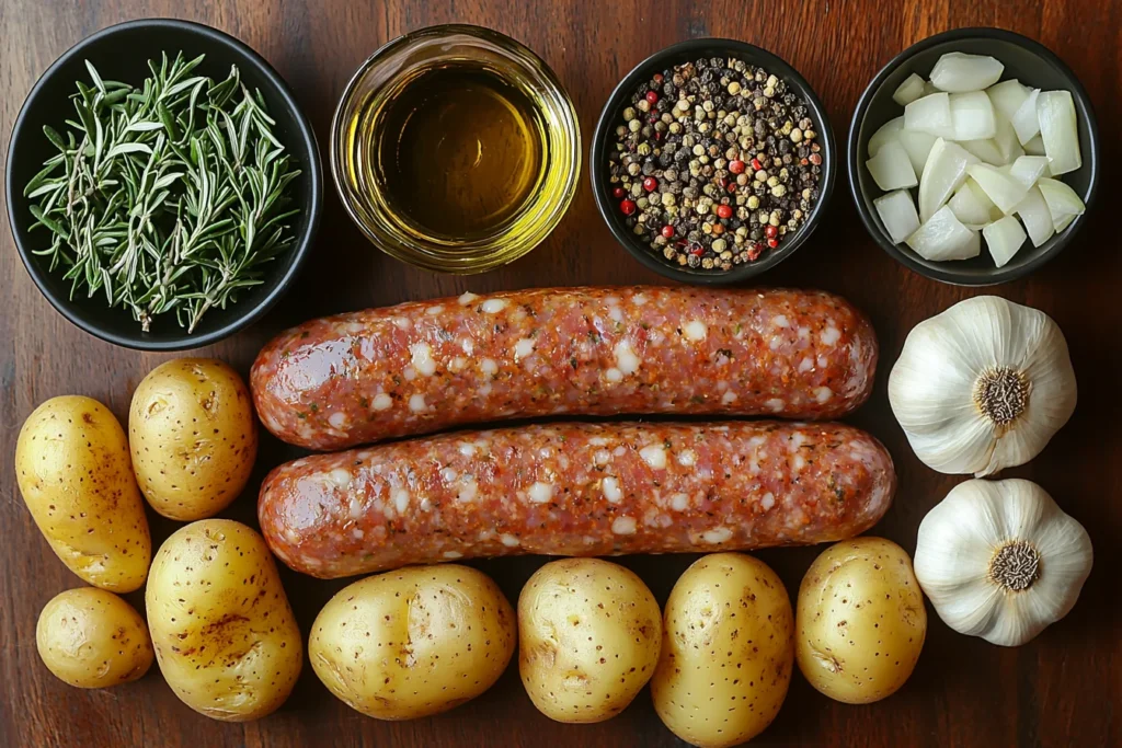 Potato Sausage Recipe: Easy and Delicious Dish 2 Ingredients for potato sausage recipe laid out on a countertop