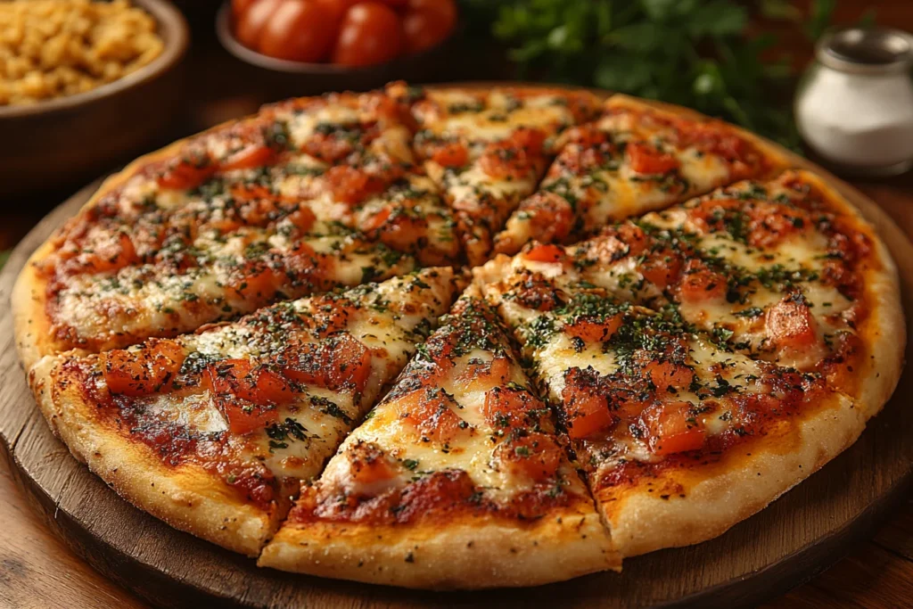 Traditional Cuban pizza served on a plate with melted cheese