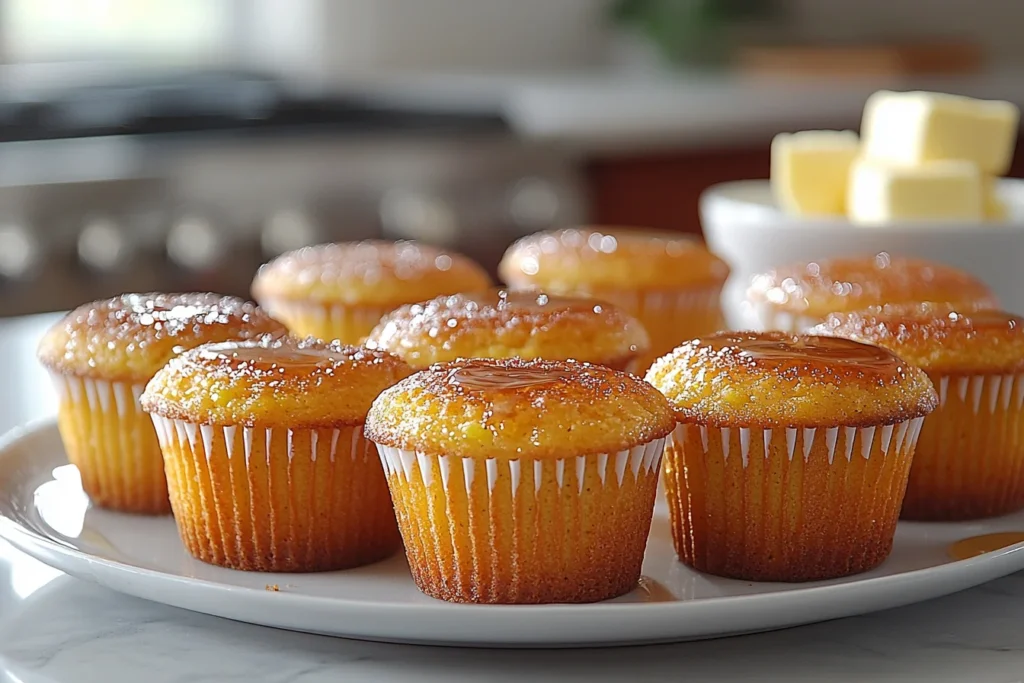 What is the difference between southern cornbread and sweet cornbread? 2 Sweet cornbread muffins with honey drizzle