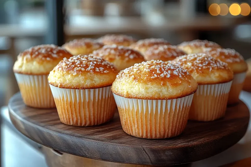 Fresh bakery-style muffins with golden domed tops