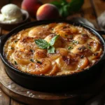 How Much Charcoal for a Dutch Oven Cobbler? Tips & Recipe 8 Freshly baked Dutch oven peach cobbler with a golden crust and bubbling peach filling, served outdoors with glowing charcoal briquettes