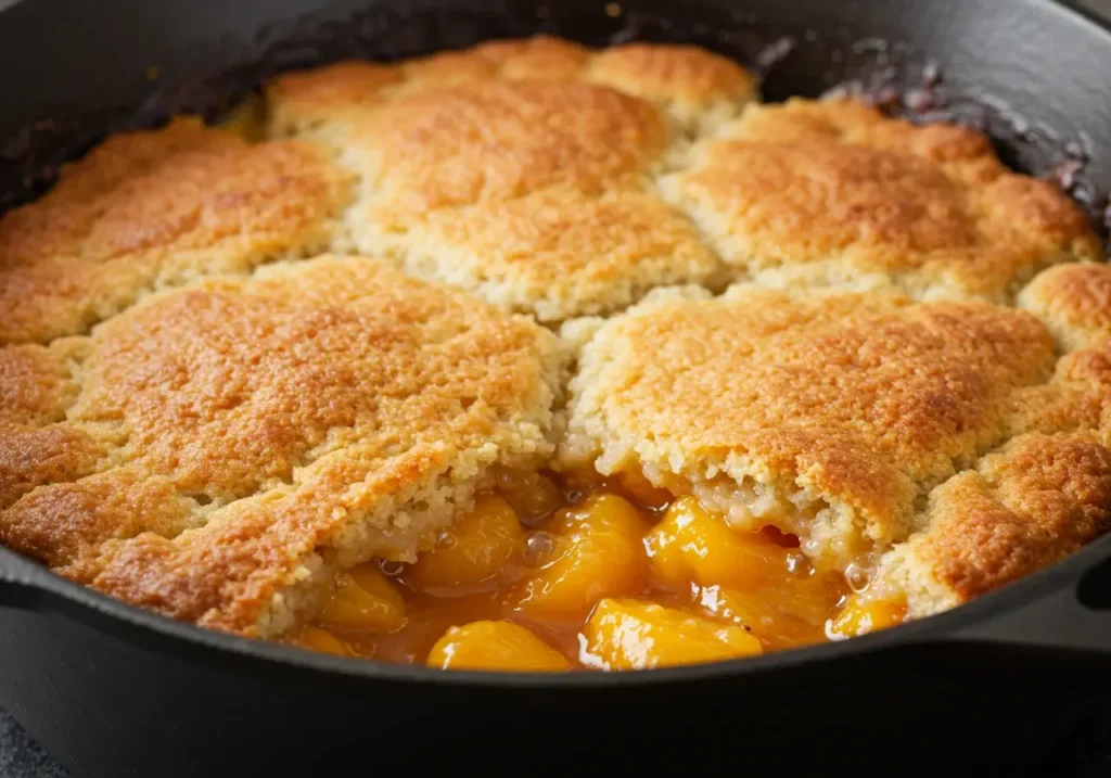 How Much Charcoal for a Dutch Oven Cobbler? Tips & Recipe 6 Close-up of peach cobbler in a Dutch oven