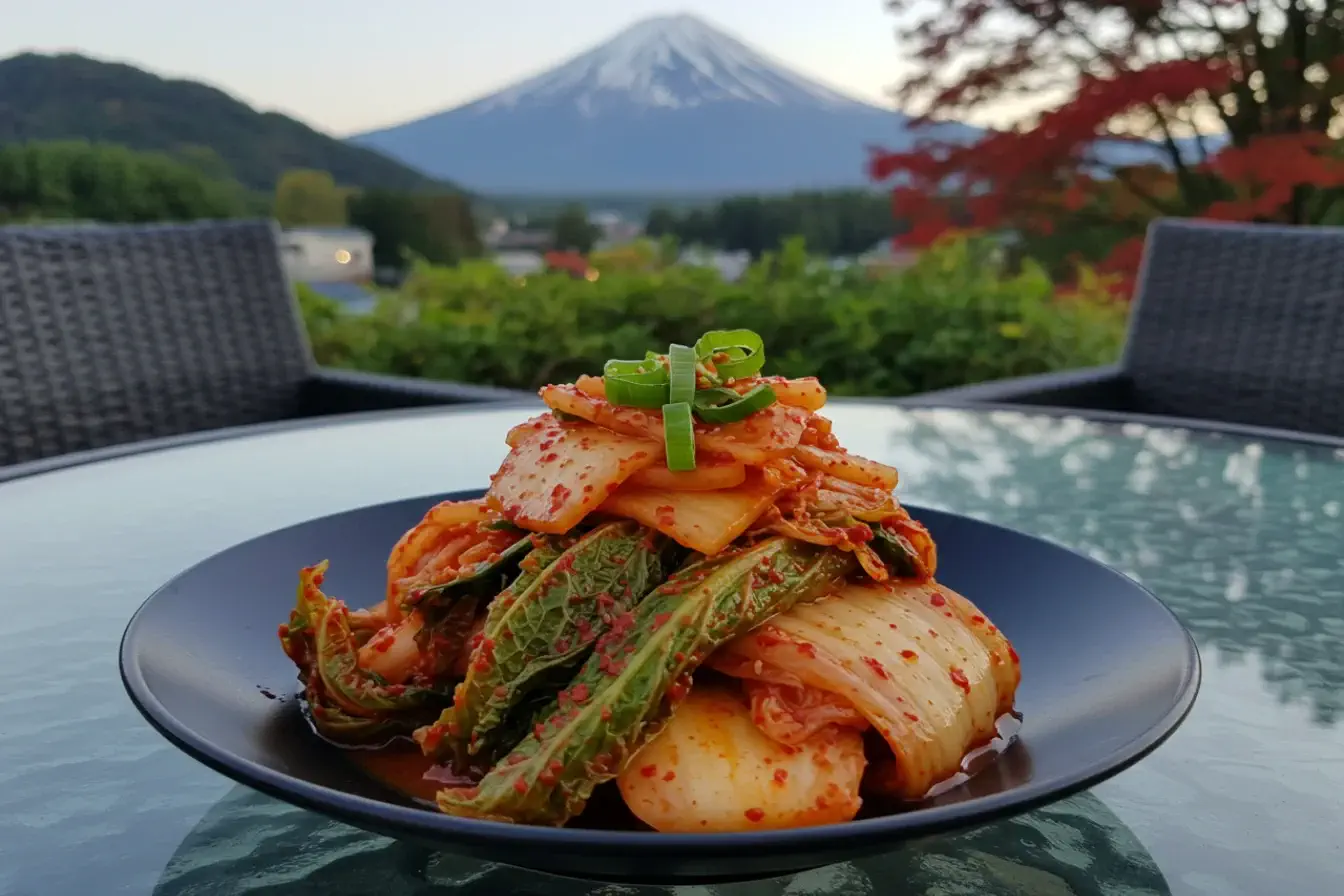 Traditional Korean kimchi plated with vibrant spices