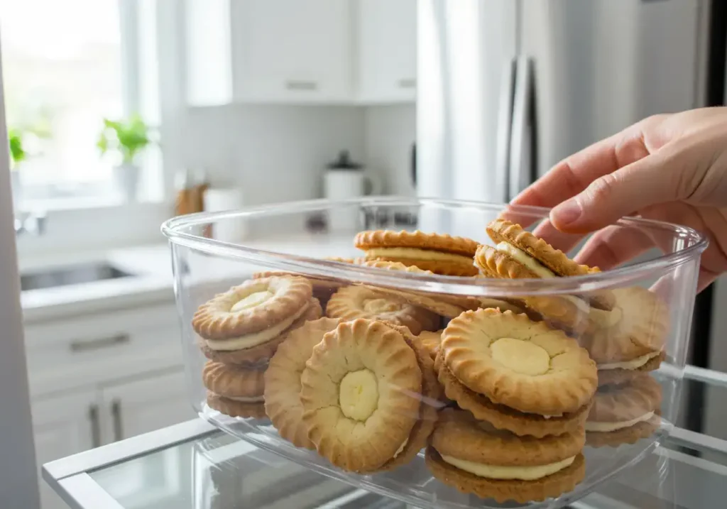 Do Cheesecake Cookies Need to Be Refrigerated? Expert Tips and Storage Solutions 2 Cheesecake cookies stored in an airtight container in a fridge.