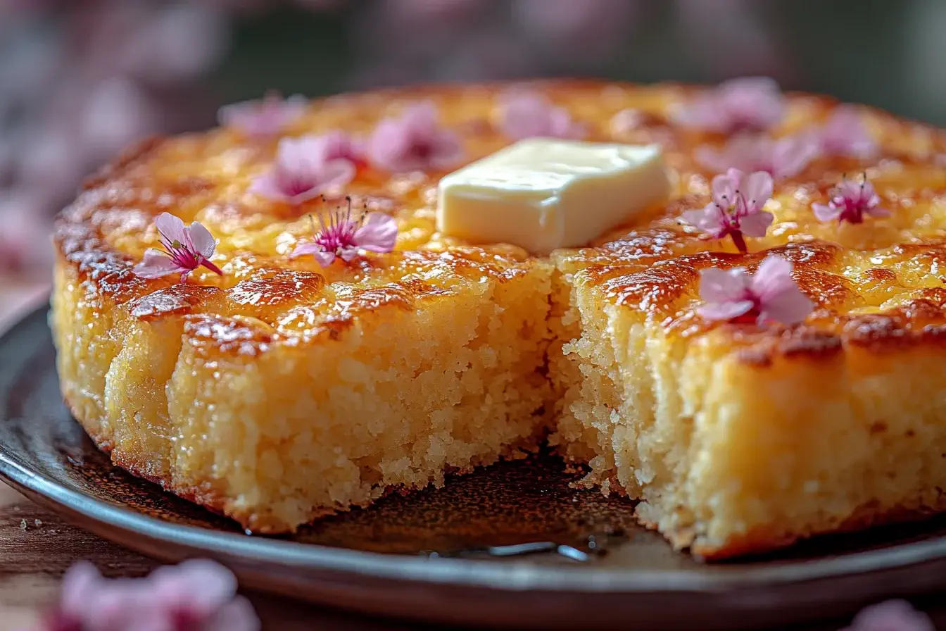 Golden, crispy Southern cornbread in a cast-iron skillet