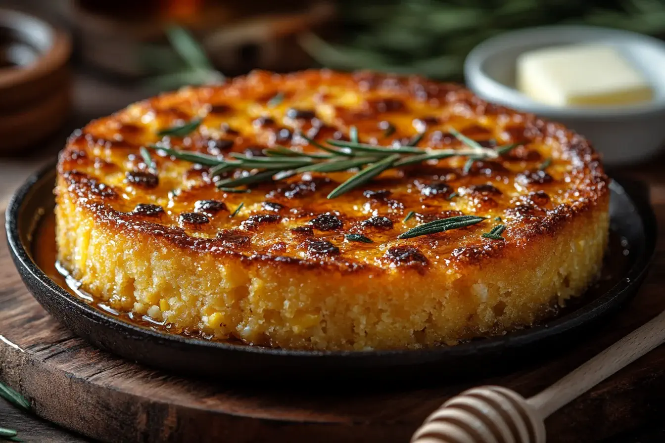 Traditional Southern cornbread in a cast-iron skillet
