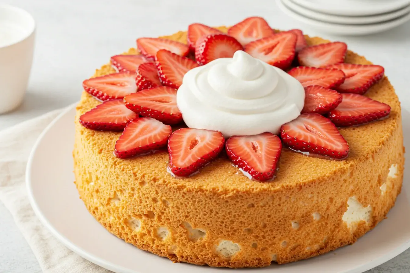 Irresistible Strawberry Angel Food Dessert: A Guide to a Heavenly Treat 6 Strawberry angel food cake with whipped cream and fresh strawberries