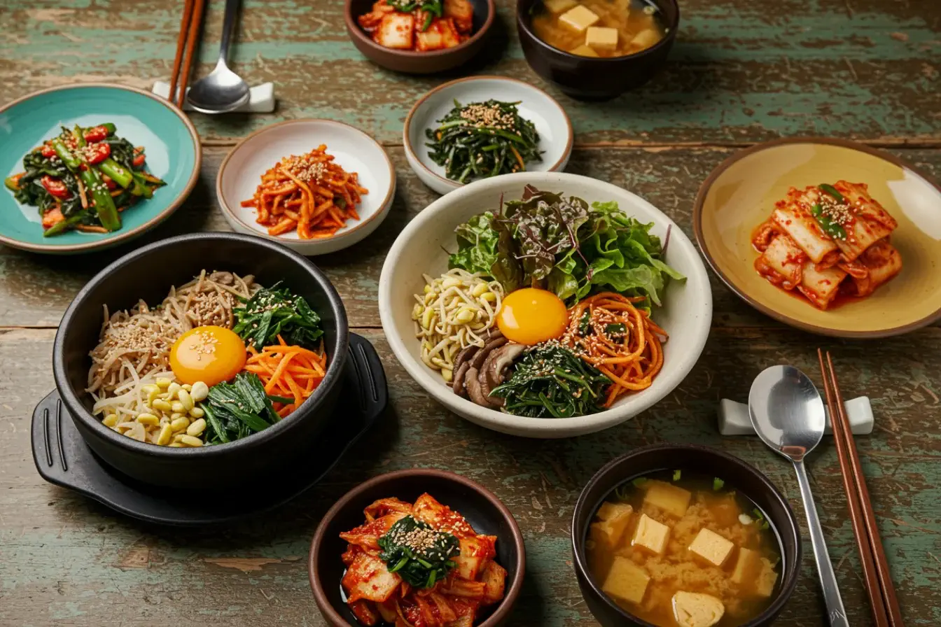 Explore the World of Korean Recipes: Flavorful and Authentic Dishes to Try at Home 6 Traditional Korean meal with bibimbap, kimchi, and banchan
