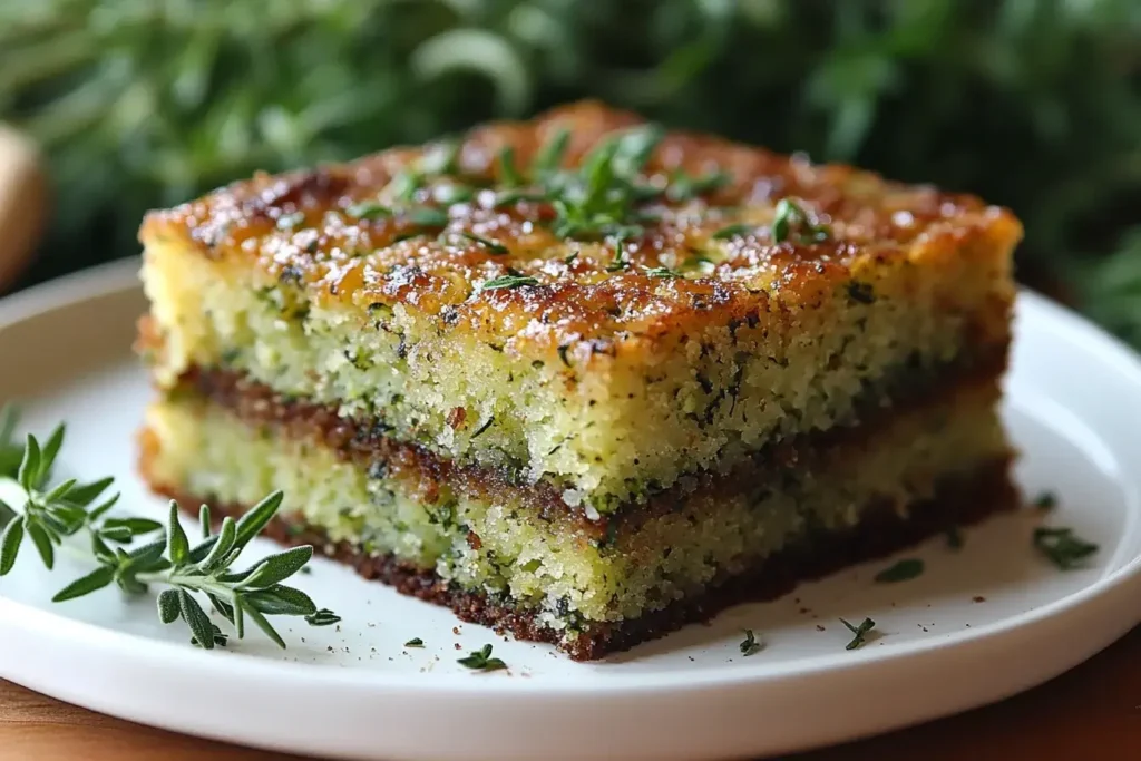 Moist zucchini cake with cream cheese frosting on a wooden table