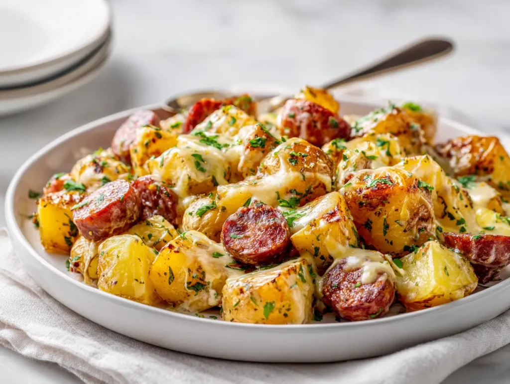 Cheesy Ranch Potatoes and Smoked Sausage featured