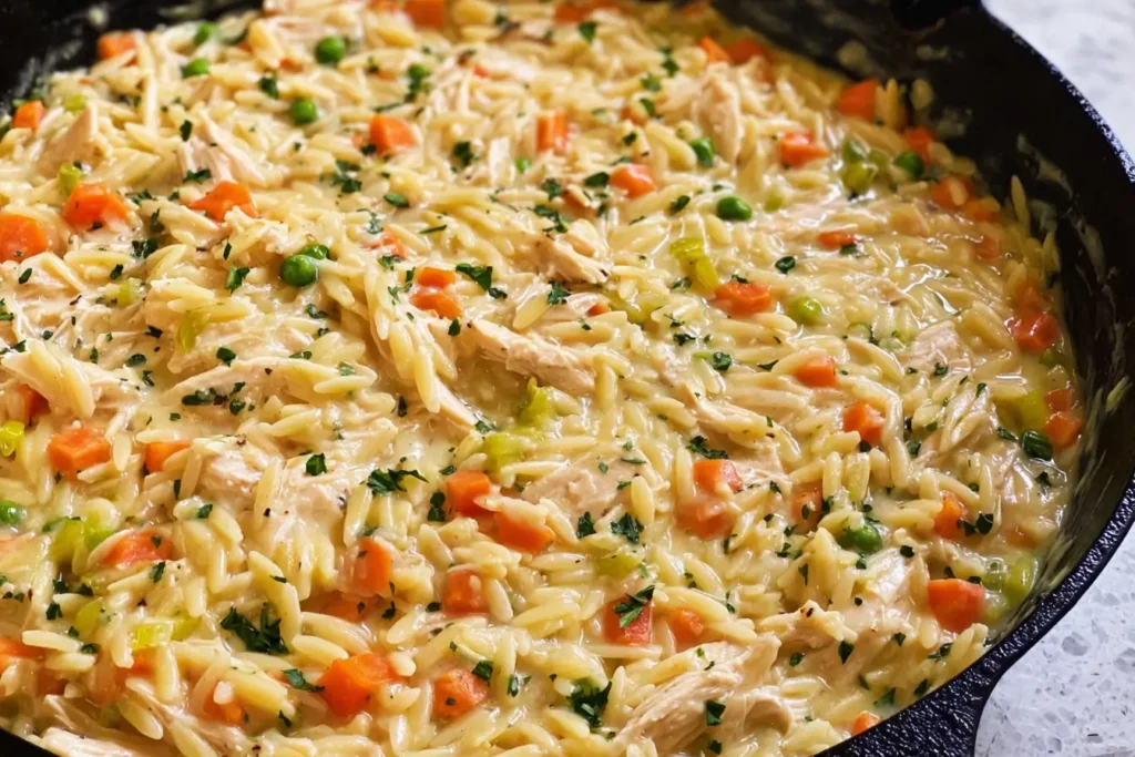 Creamy Chicken pot Pie Orzo Featured