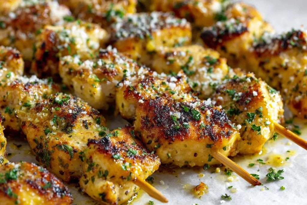 Grilled Ranch Garlic Parmesan Chicken Skewers Featured