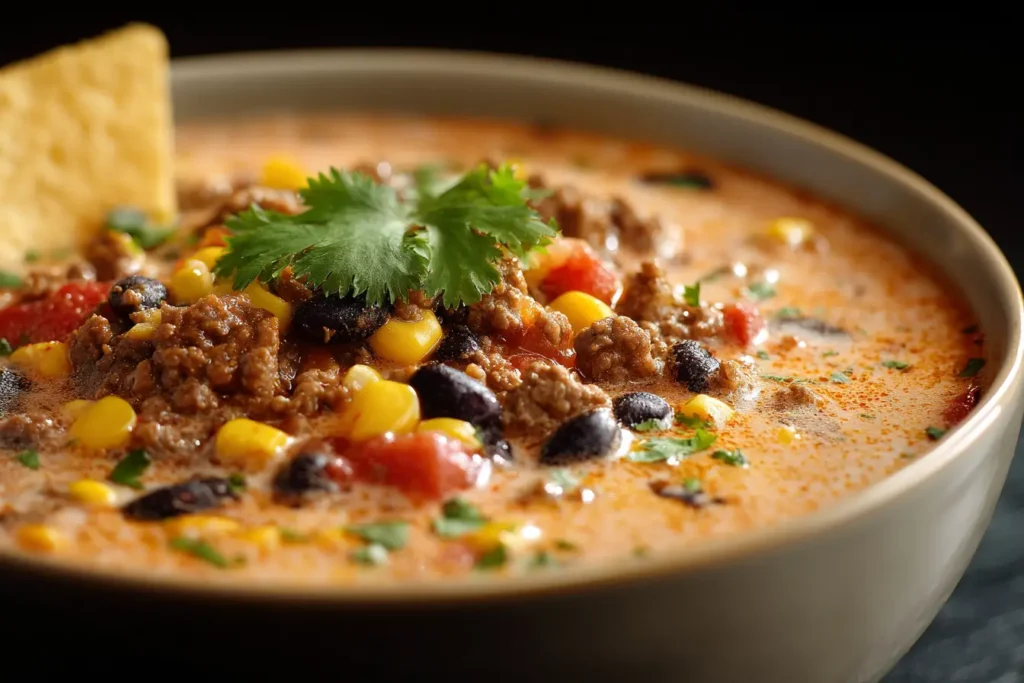High Protein Creamy Taco Soup Featured