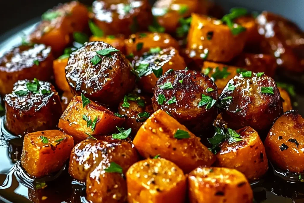 Honey Garlic Sausage and Sweet Potatoes Featured