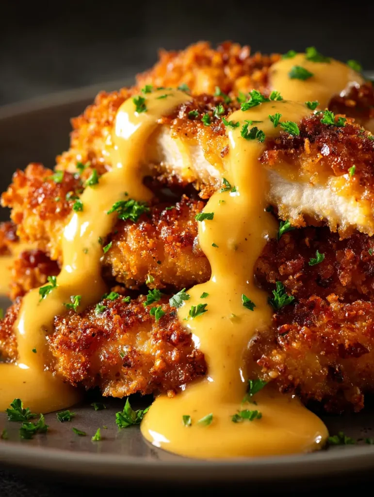Pretzel Chicken with Mustard-Cheddar Sauce 4 Pretzel Chicken with Mustard-Cheddar Sauce Article