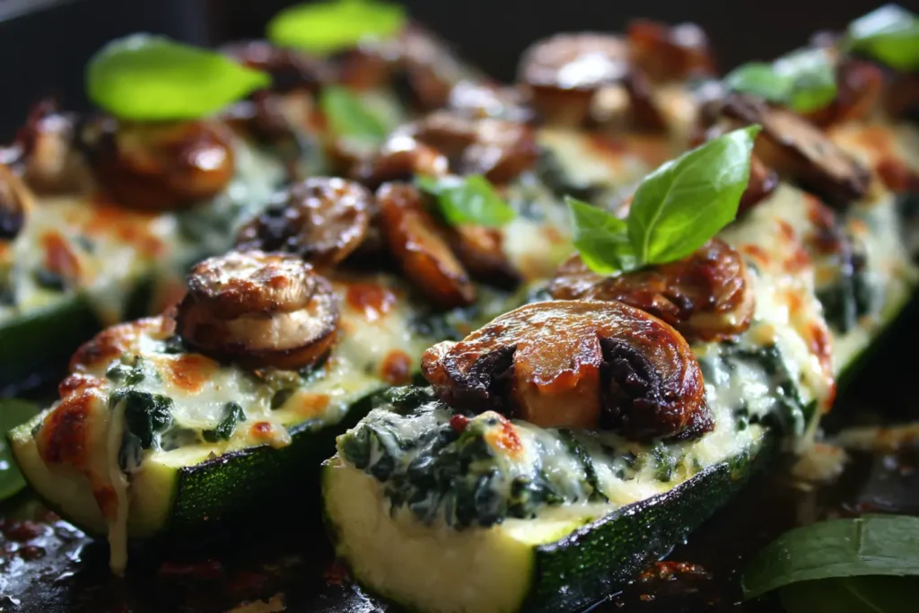 Spinach Mushroom Ricotta Zucchini Boats featured