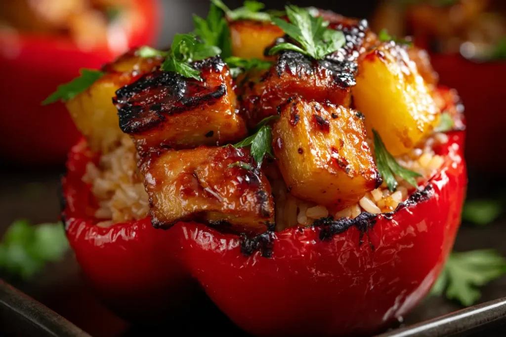 Teriyaki Pineapple Chicken Rice Stuffed Peppers featured
