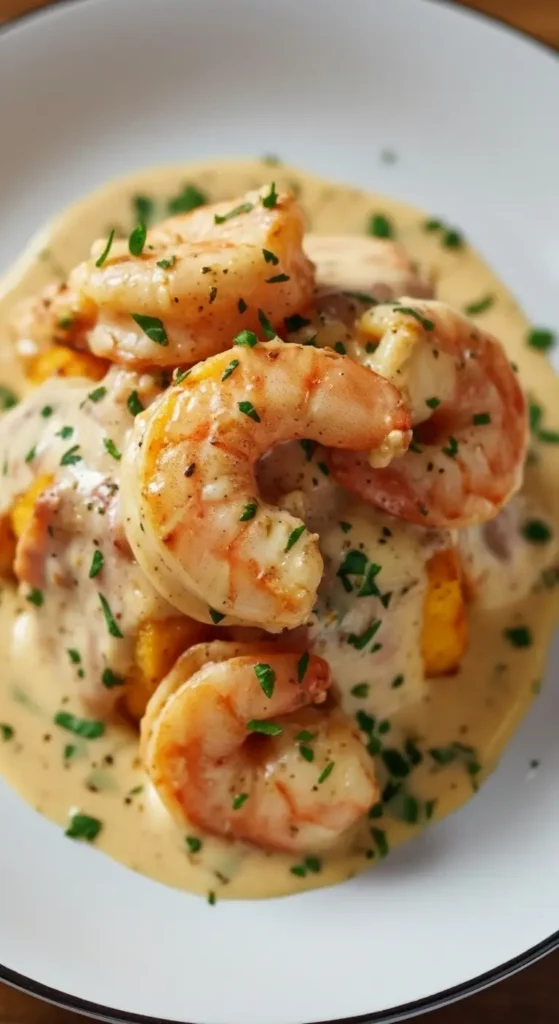 Garlic Shrimp Mofongo - The Camarones al Ajillo Mofongo Recipe Everyone Loves 4 Close-up of Shrimp Mofongo with golden plantain mash and rich garlic cream sauce, authentic Puerto Rico comfort food for weeknight dinner.
