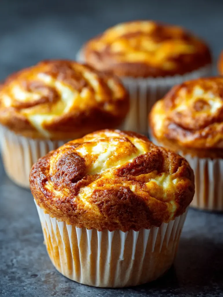 Pumpkin Swirl Muffins 4 A dark stone surface holds several Pumpkin Swirl Muffins with golden brown crowns and creamy swirls, echoing Pumpkin Muffins and Cream Cheese Muffins, like Filled Muffins you see in Fall Baking guides and every Pumpkin Cream Cheese Muffins lovers dream