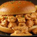 Cajun Chicken Sloppy Joes on a shiny toasted bun, creamy spicy sauce, parsley garnish, easy weeknight ground chicken recipe