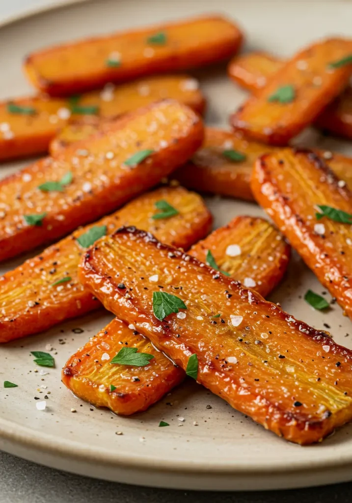 Smashed Carrots 4 Oven roasted Smashed Carrots, caramelized edges, parsley garnish and flaky salt, simple parmesan garlic side dish idea