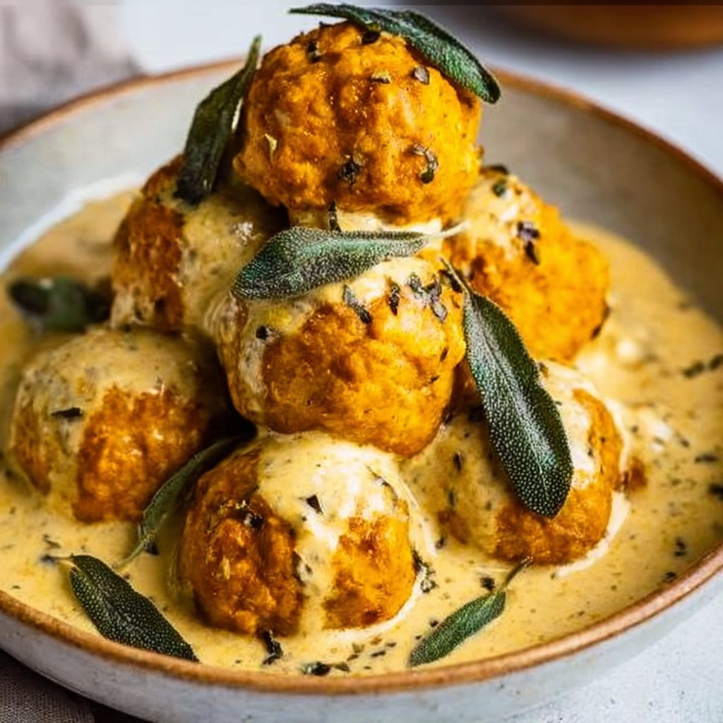 Pumpkin Chicken Meatballs in Sage Cream Sauce