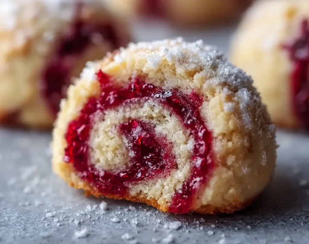 Raspberry-Filled Almond Snowball Cookies 