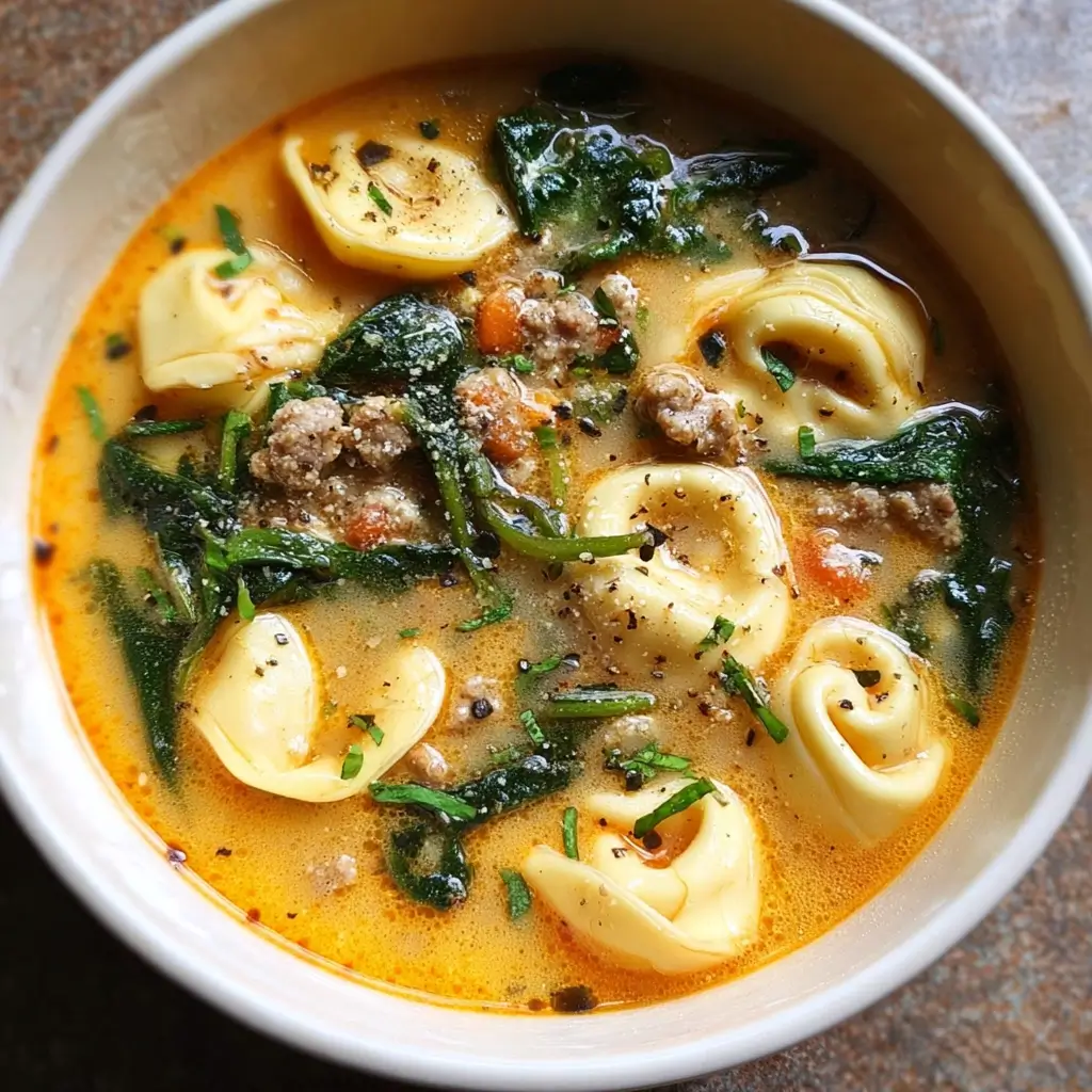 Sausage Tortellini Soup with Spinach 