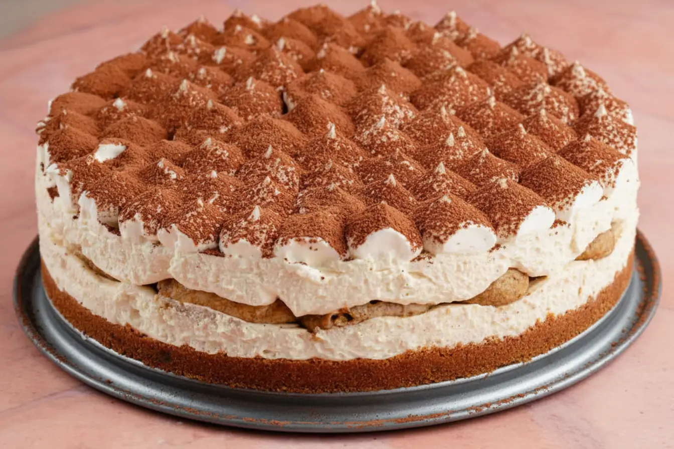 Vegan Tiramisu Cheesecake with espresso soaked layers, creamy plant based filling, and cocoa dusting on a springform base