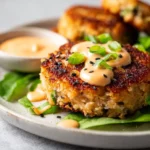 Asian-style tuna cakes served with spicy mayo on a plate