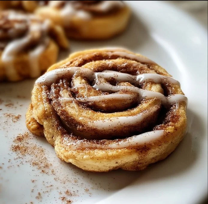 Freshly baked cinnamon roll cookies drizzled with icing