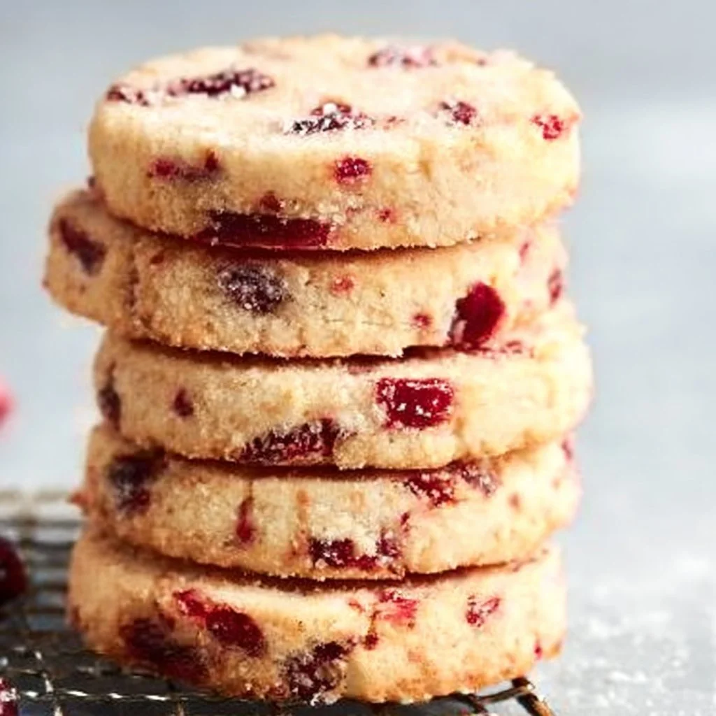 Delicious homemade cranberry shortbread cookies on a festive plate