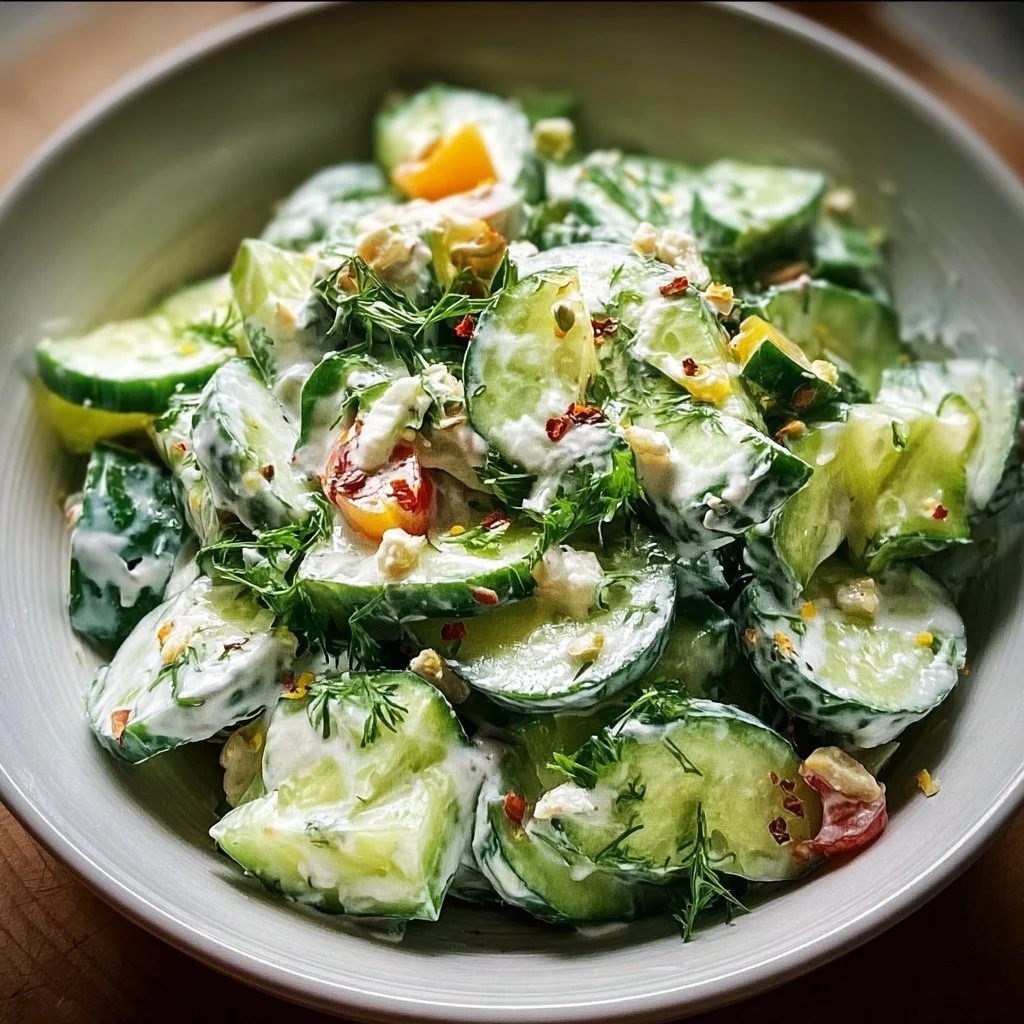 Cucumber Ranch Crack Salad with fresh cucumbers and ranch dressing in a bowl