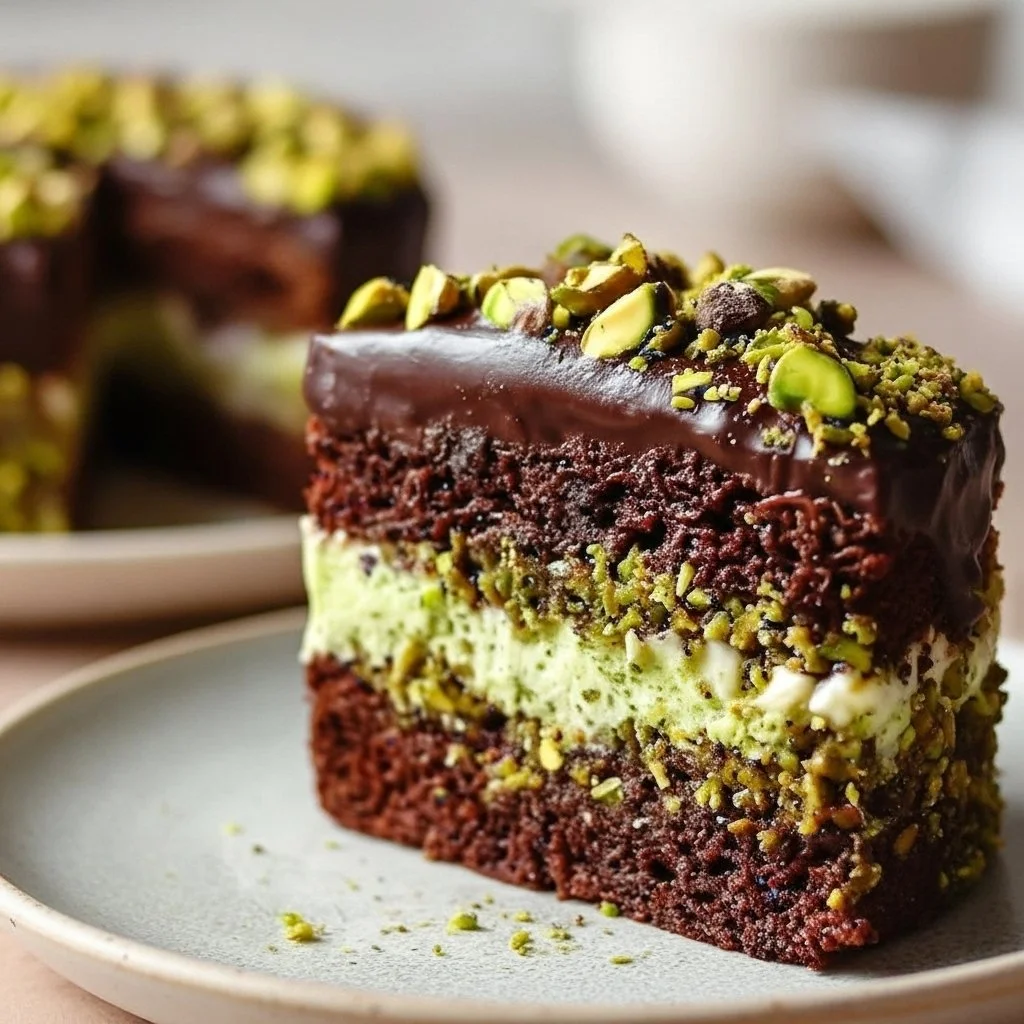 Dubai Chocolate Pistachio Cake 3 Luxurious Dubai Chocolate Pistachio Cake with rich chocolate and pistachio topping