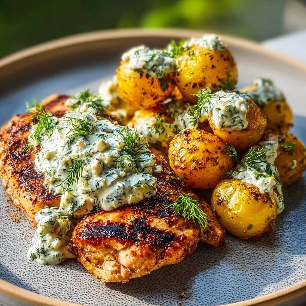 Grilled Chicken with Dill Feta Cream and Baby Potatoes