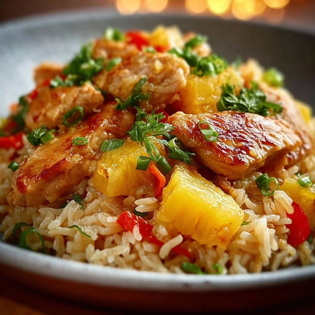 Delicious Pineapple Chicken Rice served with fresh ingredients and vibrant colors.