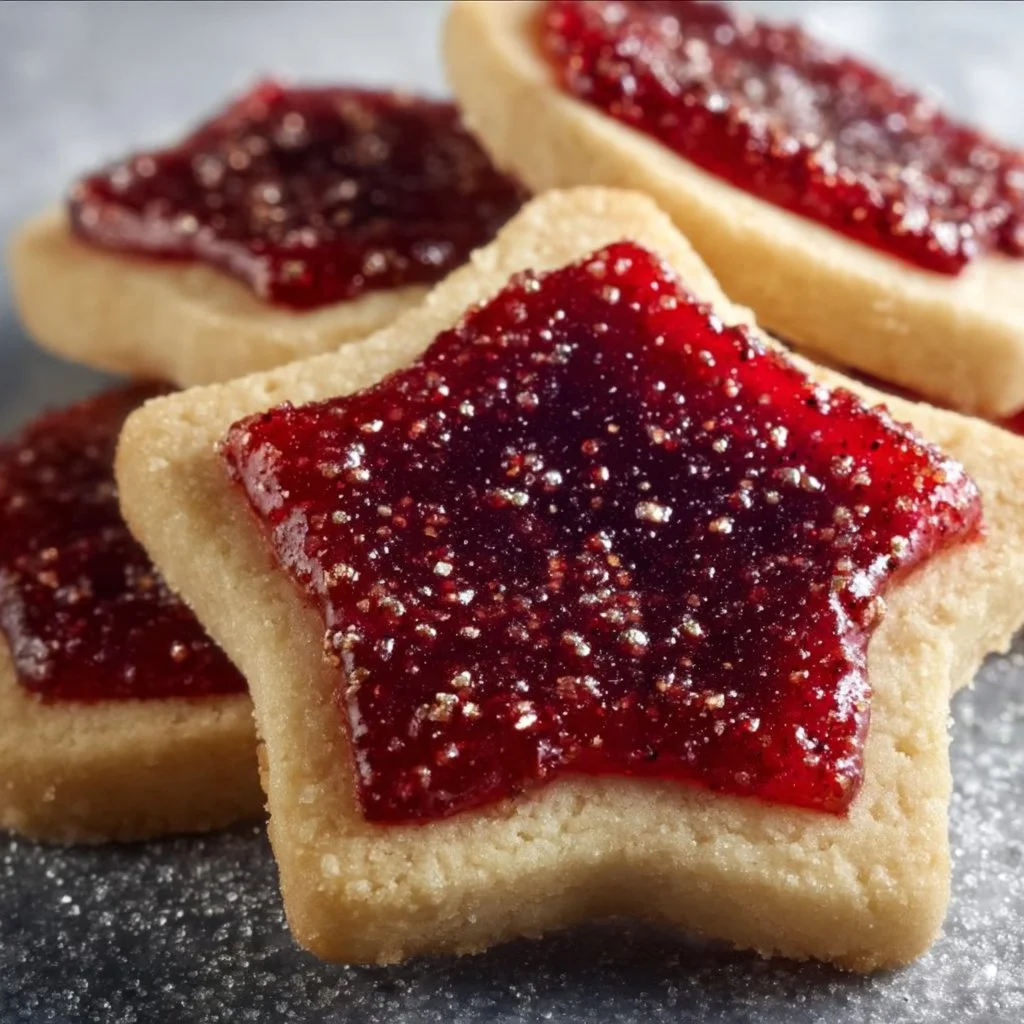 Sugar Plum Shortbread Cookies displayed on a festive plate
