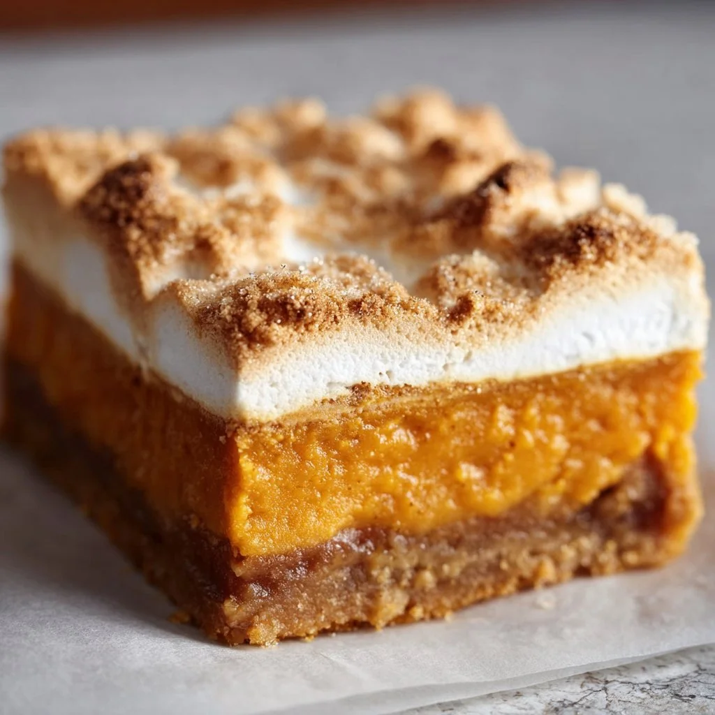 Delicious sweet potato pie bars topped with whipped cream and spices