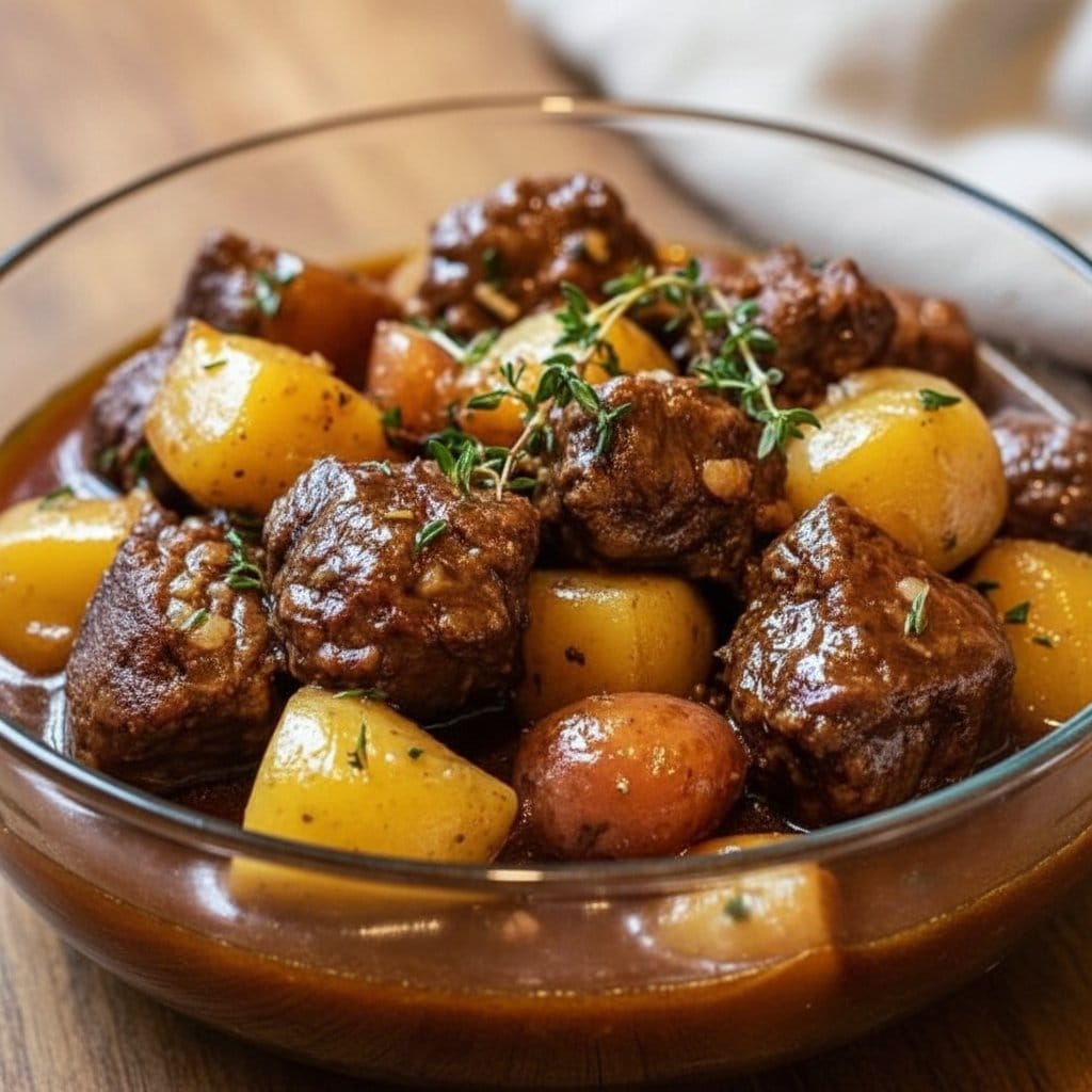 Slow Cooker Garlic Butter Beef and Potatoes