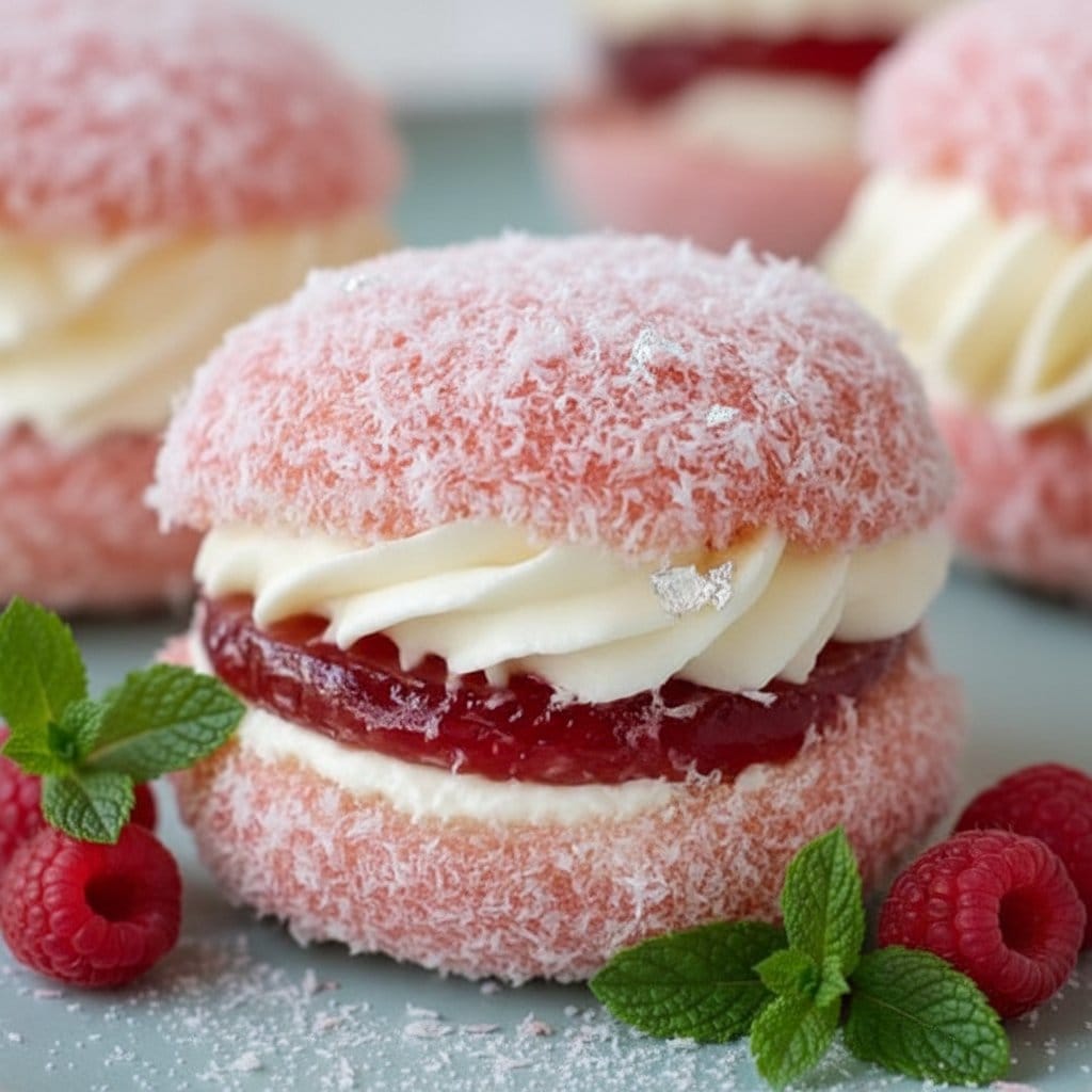 Fluffy Vanilla Sponge Cakes with Strawberry Jelly