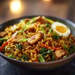 Delicious Chicken Ramen Stir Fry with vegetables and herbs